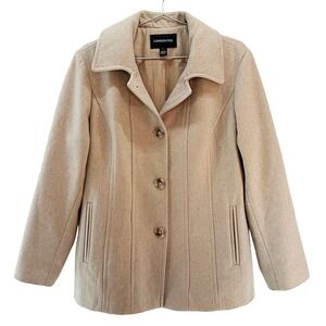 LONDON FOG Women's Wool Blend Classic Pea Coat • Large • Beige • Single Breasted
